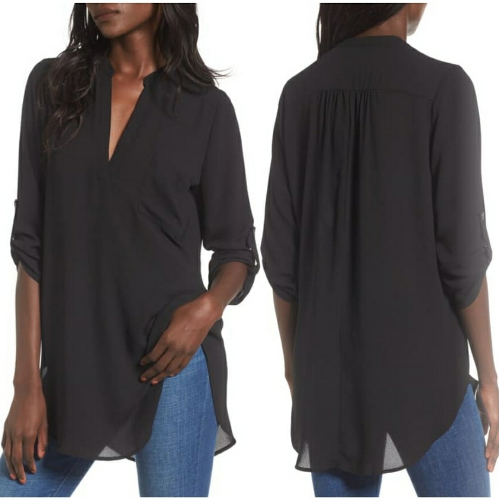 Lush Roll Tab Sleeve Woven Tunic